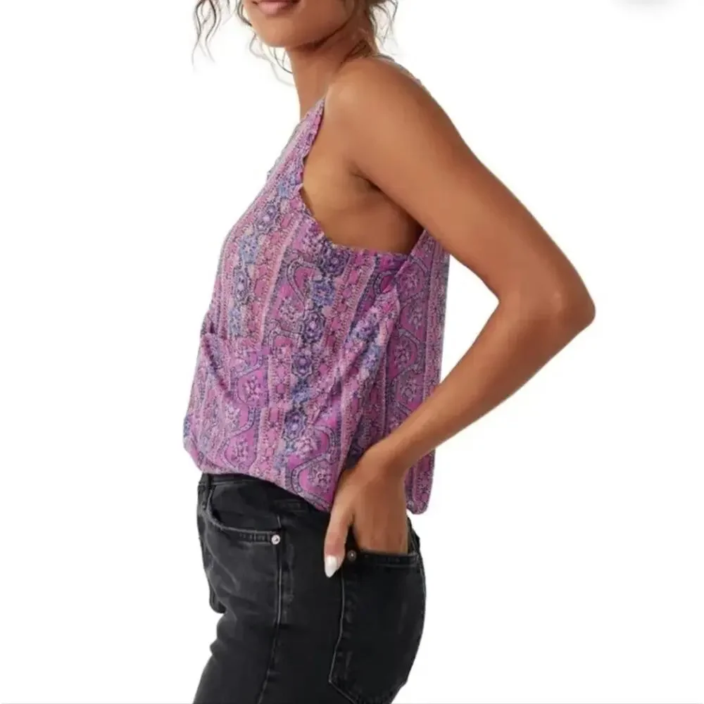 NEW Free People Twisted Wrap Tank Top Summer Bloom Floral Print Linen XS